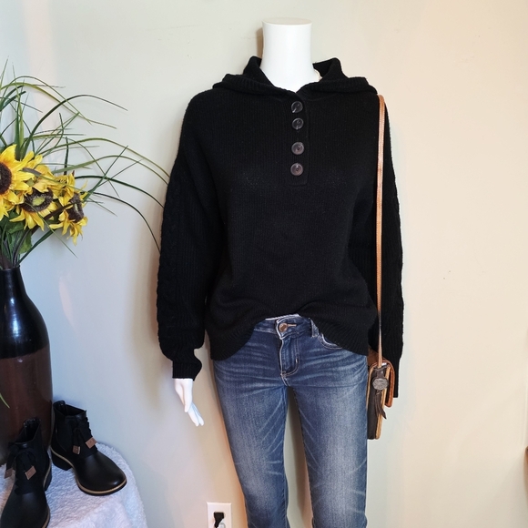 Naadam Cable Knit Sleeve Henley Sweater Wool Cashmere Blend - Picture 2 of 8